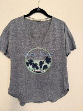 Size M Lucky Brand Women's Gray V-Neck Palm Graphic Tee